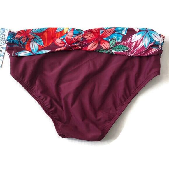 Into the Bleu by Amerex Womens Hipster Bikini Bottom Size 14 Maroon Floral Waist - Picture 2 of 4